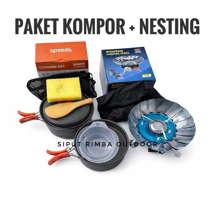 Eiger - Paket kompor camping + nesting termurah kompor kotak untuk camping berkemah mendaki dan