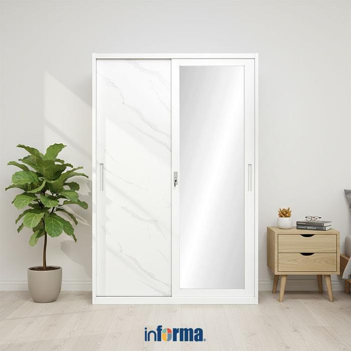 Informa Lily Lemari Pakaian Dengan 2 Pintu Geser - Putih Lemari Baju Almari Baju Lemari Kamar Lemari