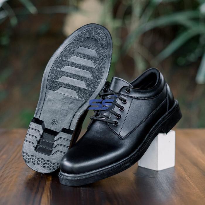 Sepatu Pdh Pendek Tni Ad Polri Security Doff Hitam Glossy Resleting YKK Tali Bulat 120cm Ousole TPR