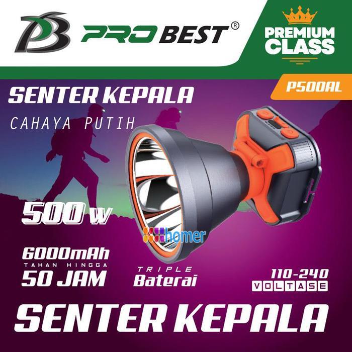 PROBEST Senter Kepala LED Headlamp PREMIUM Class Ori Cahaya Super Bagus Terang 500Watt 500W 500 watt