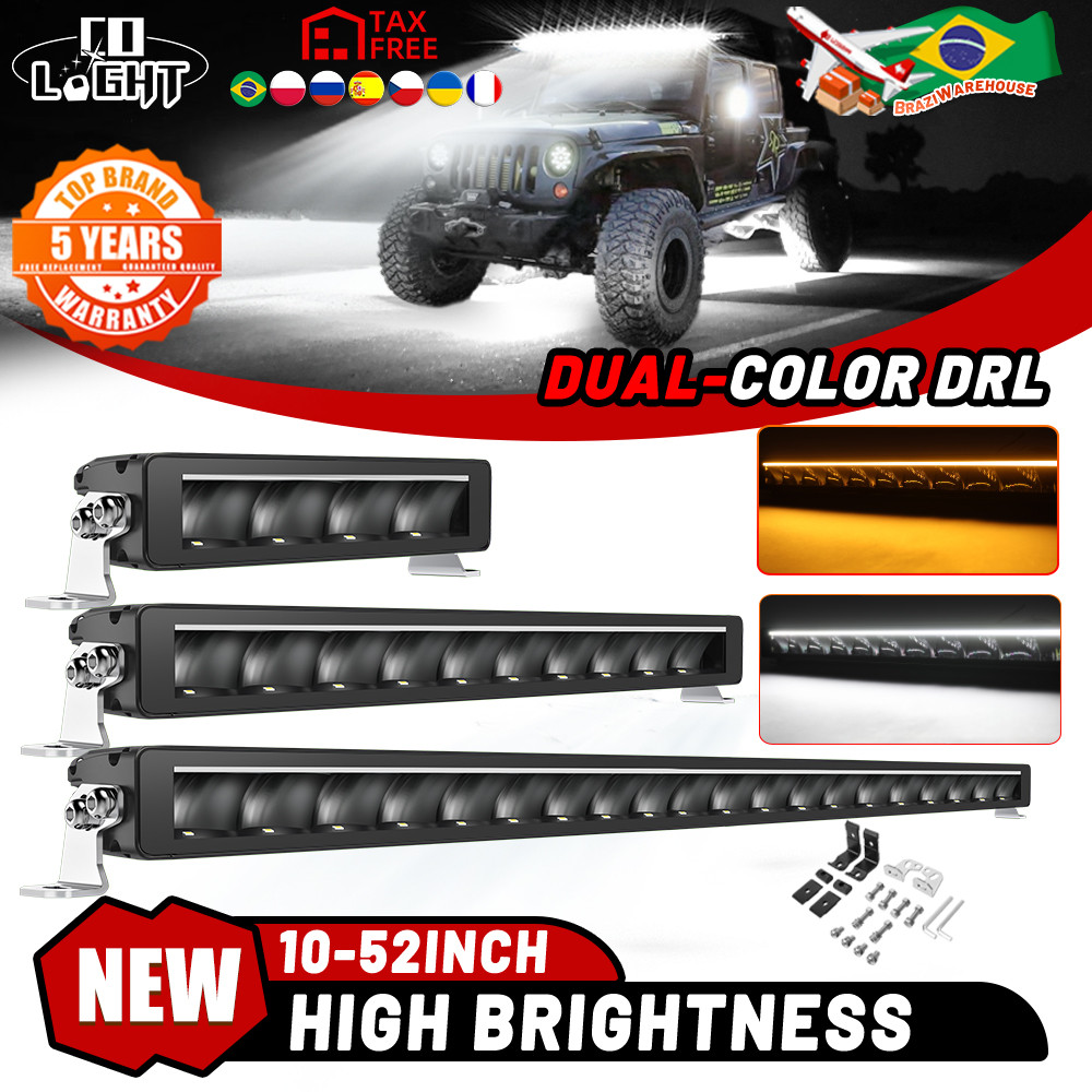 CO LIGHT Single Row LED Light Bar 10"22"32"42"52" Driving Fog Lamp Work Light 4x4 Led Bar for