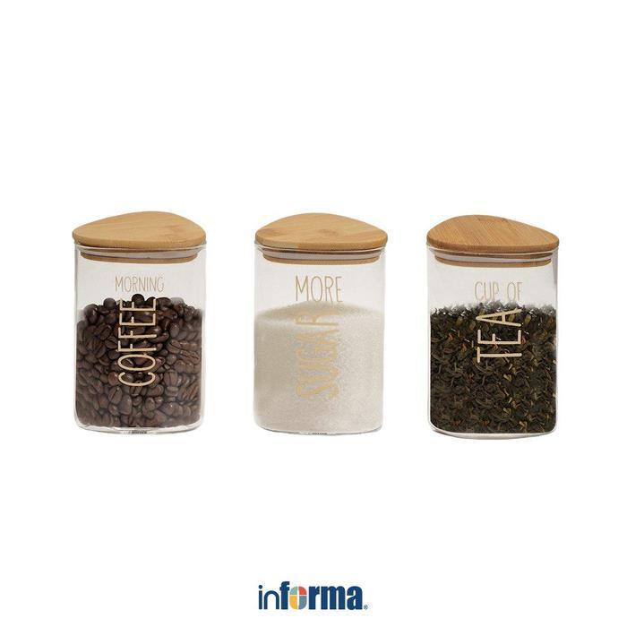 Informa Set 3 Pcs Kanaya Stoples Kaca Toples Kopi Toples Gula Teh Tempat Bumbu Dapur Wadah Kopi Gula