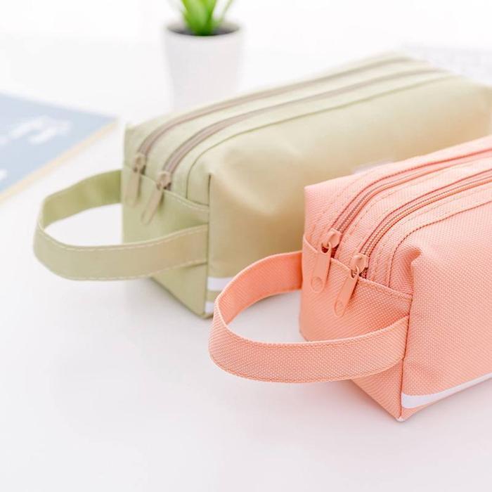 KOTAK PENSIL TEMPAT PENSIL KANVAS ZIPPER AESTHETIC MINIMALIS POLOS MURAH