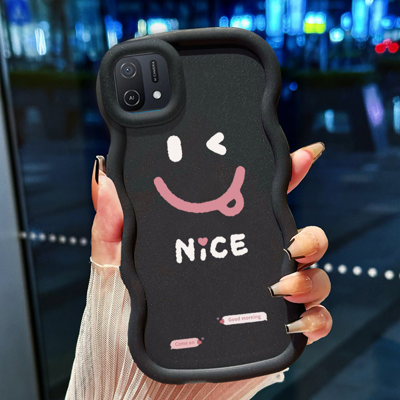 Casing Hp Untuk OPPO A16K A16E Case Nakal wink Emoji Cesing Polos Kasing Macaron gelombang Kesing Si