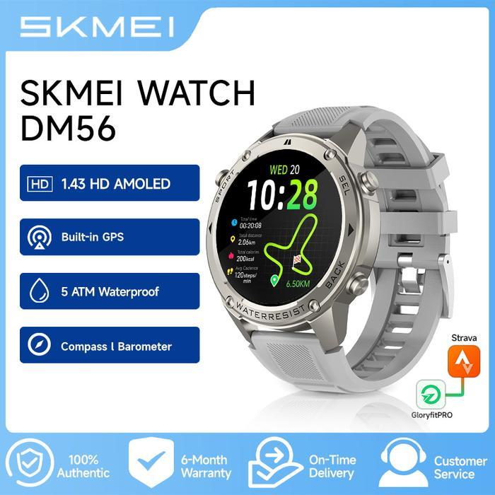 SKMEI DM56 Smartwatch GPS Map 1.43 AMOLED 5ATM Waterproof Kompas Barometer Jam Tangan Pria Olahraga
