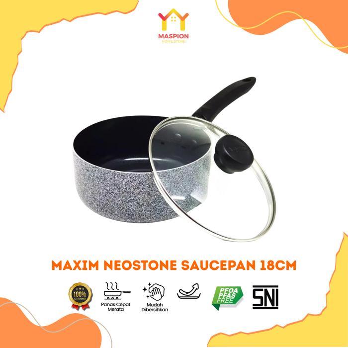 NEW PRODUK MAXIM NEOSTONE PANCI SAUCEPAN 18 CM + TUTUP KACA LAPISAN CERAMIC ANTI LENGKET ANTI GORES