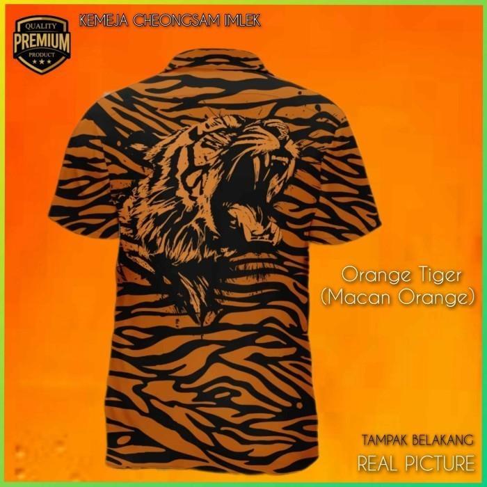 Baju Imlek Kemeja China Cheongsam Pria Orange Tiger