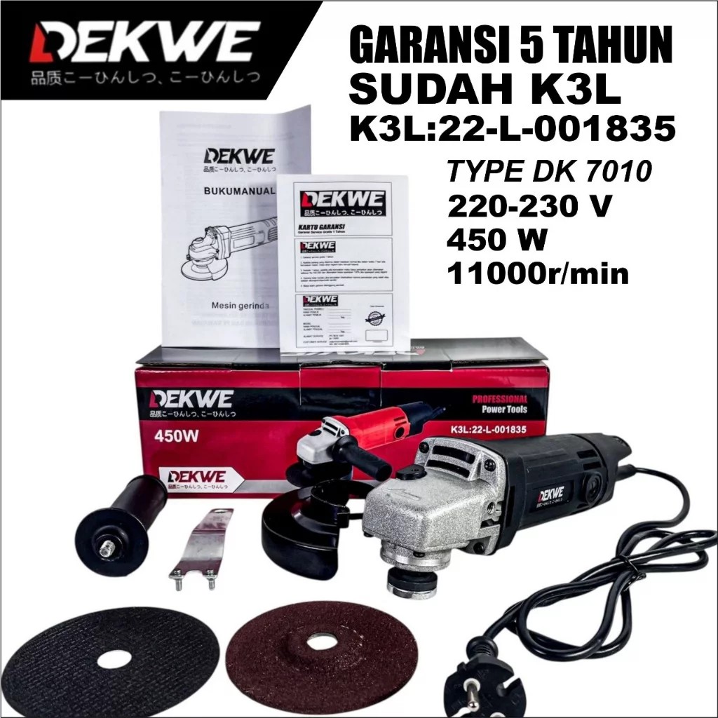 ORIGINAL Gerinda tangan 4inch dekwe type DK7010 listrik LOW WATT