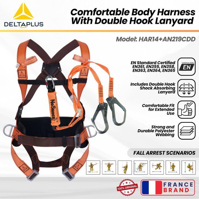 ASLI Safety Body Harness + Lanyard Double Hook PLUS HAR14+AN219CDD Set Alat Pelindung Jatuh READY