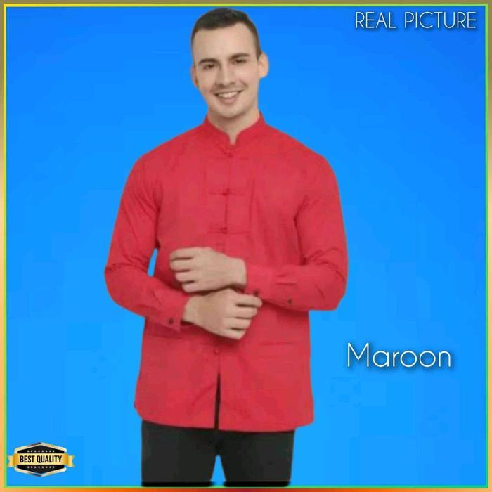 Baju Cheongsam Pria Modern Elegan Maroon