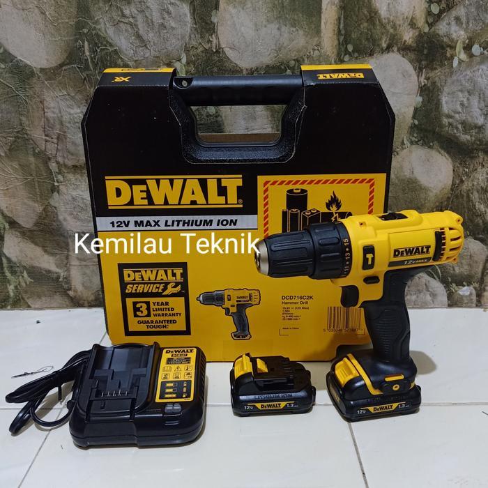 Mesin Bor Baterai Battery Cordless DEWALT Impact Hammer Drill DCD716C2K 10.8V DCD716 DCD716 DCD716S2