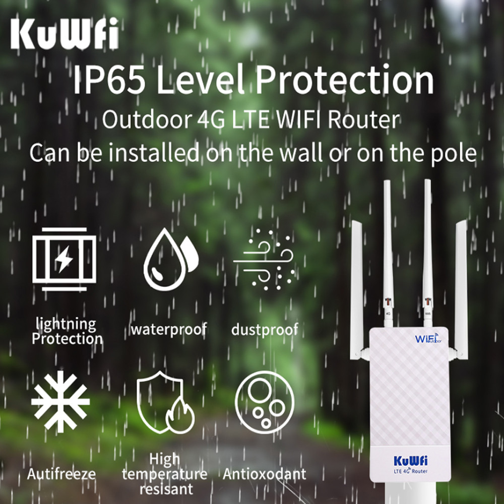 . Kuwfi Outdoor Waterproof 150Mbps 4G Lte Wireless Router Wifi Coverage -