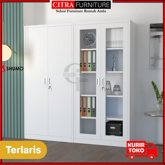 ` SHUMO Lemari Arsip Besi 4 Pintu Swing Besi Kaca White Houston Series