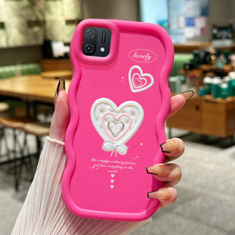 Casing Hp Untuk OPPO A16K A16E Case Hati Putih Bow Cesing Polos Kasing Macaron gelombang Kesing Sili