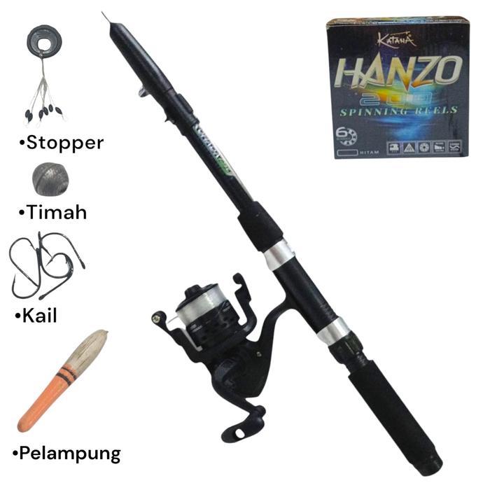 TERLARIS Termurah Set Pancing Hanzo 200 6 Bearing Siap Pa Joran Panjang 1.5 Meter Kekuatan 10 Lbs