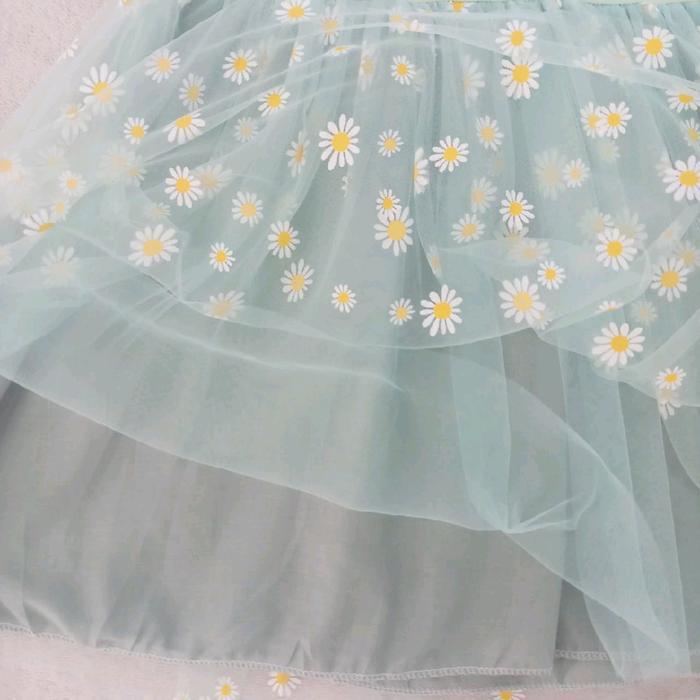 Dress elsa biru hijau putih hitam kuning anak import kaos tutu sunflower casual gaun frozen impor