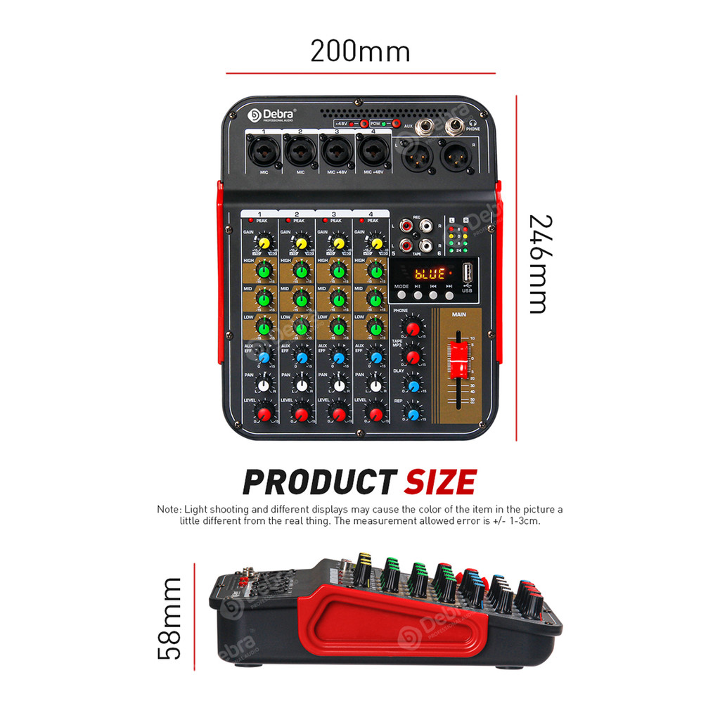 . Debra Audio Dm4 6 Channel Audio Mixer Dj Consoler With 48V Phantom -