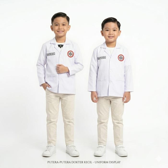 Baju Jas Dokter Anak Lengan Panjang Putih - Kostum Profesi Anak Lengkap Bordir IDI Hanya Jas dokter