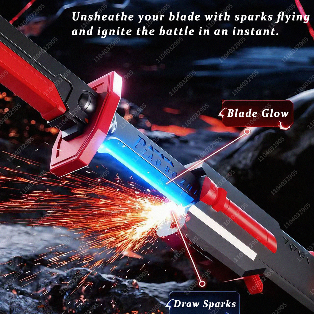 Streamer Glowing Sword with Spark & Smoke Effect Colorful 7-Color Light Sword Toy for Kids & Adults