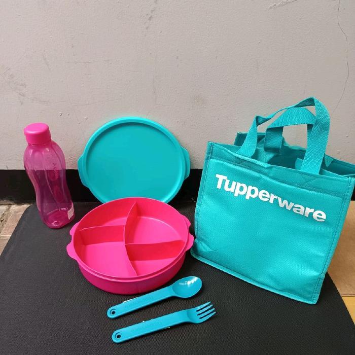 FIT TO GO SET TOSCA PINK (TAS, BOTOL, BOWL, CUTLERY) - TUPPERWARE - KOTAK BEKAL