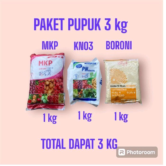 PUPUK MKP PAK Paket Pupuk Tanaman 3 Kg MKP, KNO3 Putih Kristal, dan Boroni Masing-masing 1 Kg KG MKP
