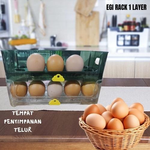 Tempat Wadah Telor 1 Susun 10 PCS Bahan Plastik Tebal Rak Susun Wadah Telor Rack Praktis untuk Dapur