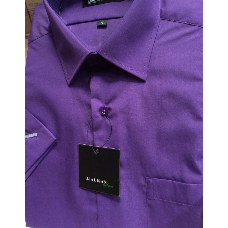 Alisan Original Kemeja Polos Reguler Lengan Pendek Ungu Tua