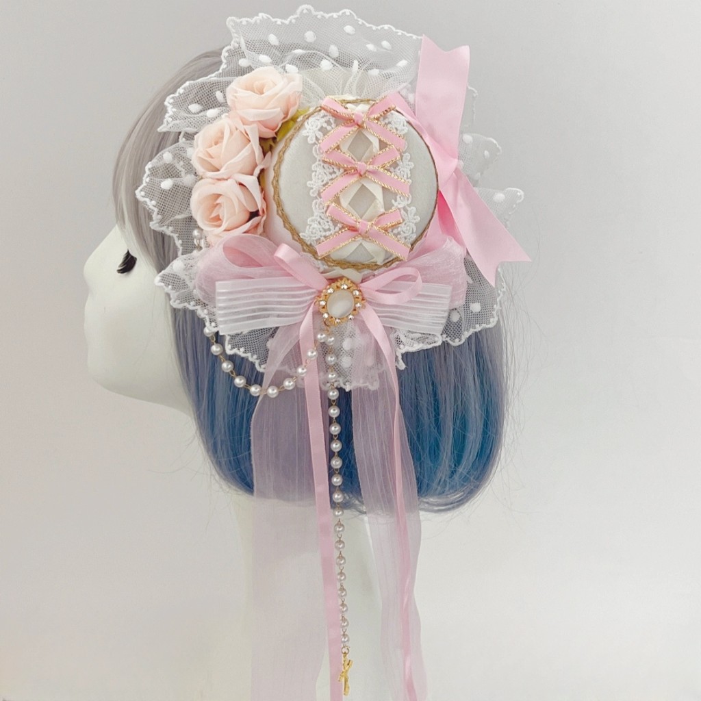 Lolita headdress Mini Top Hat Helloween Christmas Princess Lace Bow Lolita Hat for Cosplay Women