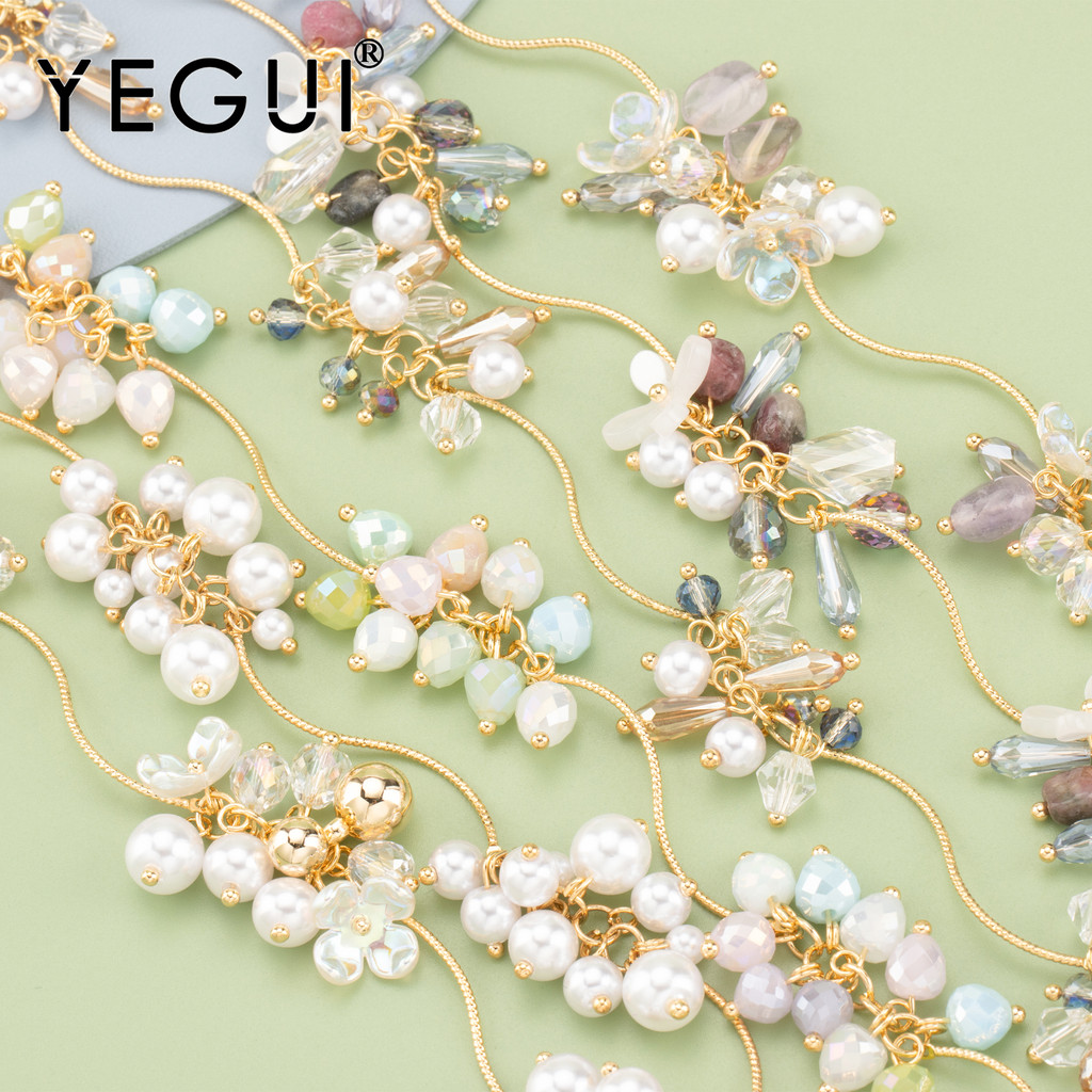 YEGUI C287,diy chain,nickel free,18k gold plated,copper,zircons,plastic pearl,diy bracelet