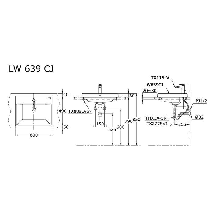 Wastafel TOTO LW639CJ putih body only