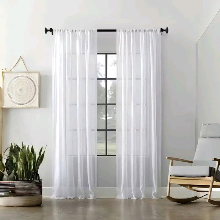 NEW Gorden Vitrase Putih Polos Model Lubang Serut Hordeng Jendela Pintu Curtain Diskon