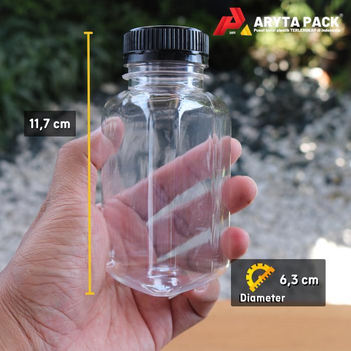 BOTOL PLASTIK 250ML SEGITIGA TUTUP SEGEL PUTIH / HITAM / ORANGE
