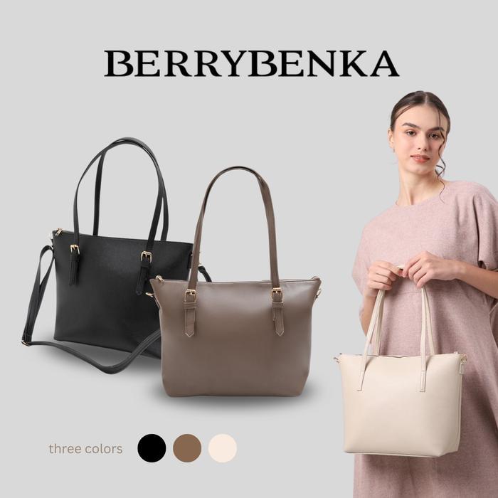Promo Berrybenka - Tas Wanita Totebag Tekka Viona Tote Bag Kulit Pu Hitam Cokelat Original