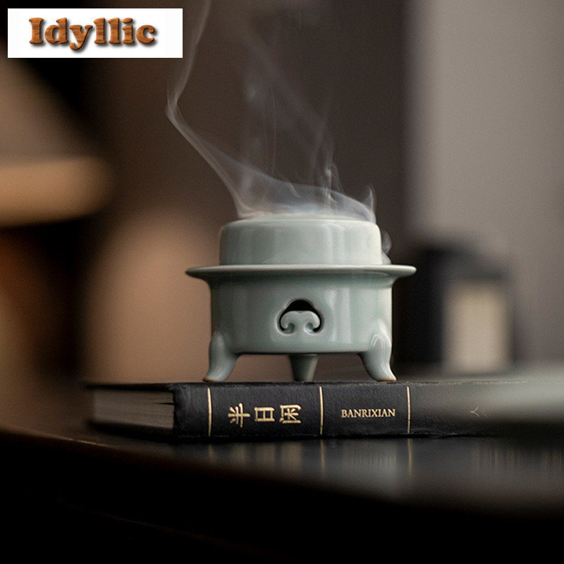 Yaozhou Kiln Celadon Incense Holder Vintage Incense Smoke Waterfall Incense Burners Consecrate