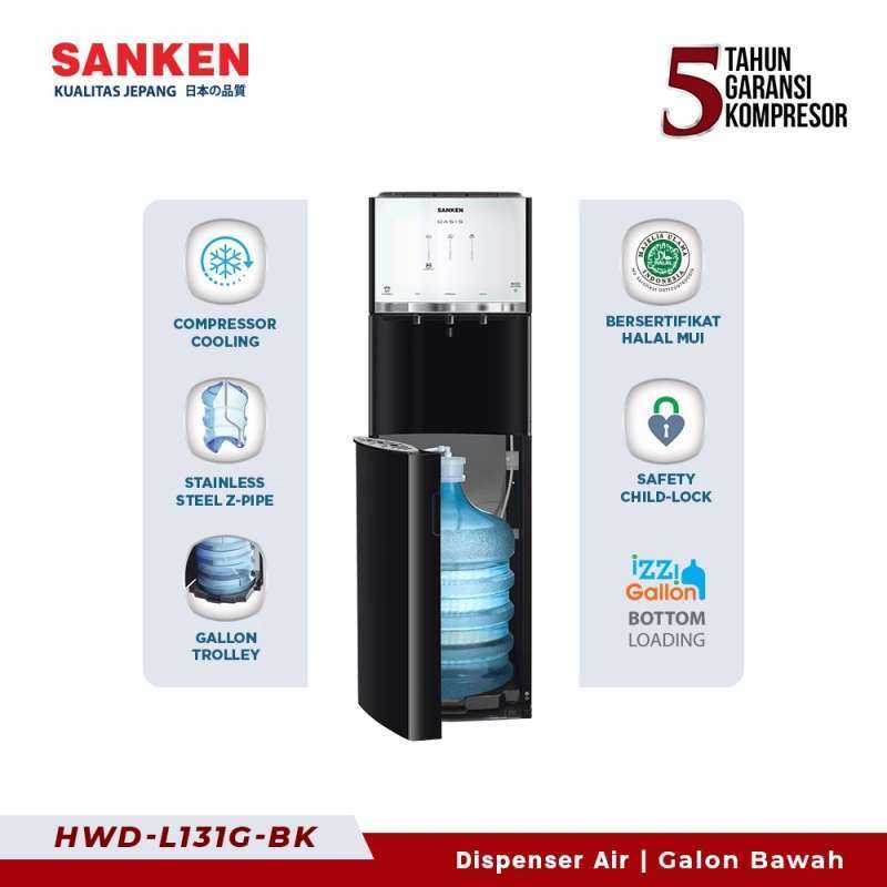 Sanken HWD-L131G-BK Dispenser Galon Bawah Oasis Stainless Steel