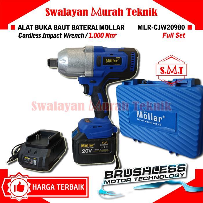 IMPACT WRENCH CORDLESS MOLLAR CIW20980 ALAT BUKA BAUT BATERAI 1000Nm - StandardFULLSET
