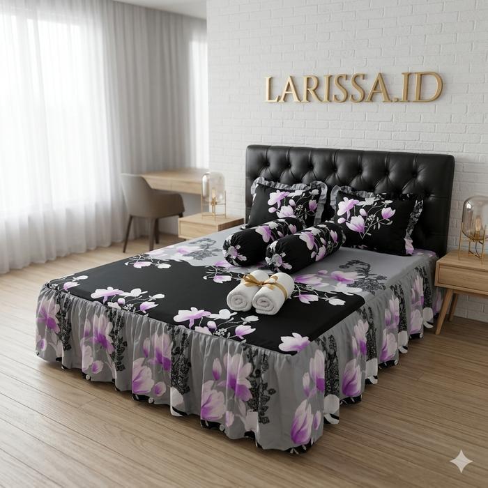 Sprei Rumbai Elegan Motif Bunga Ungu & Abu-abu Bahan Katun Nyaman Ukuran 180x200 160x200 120x200