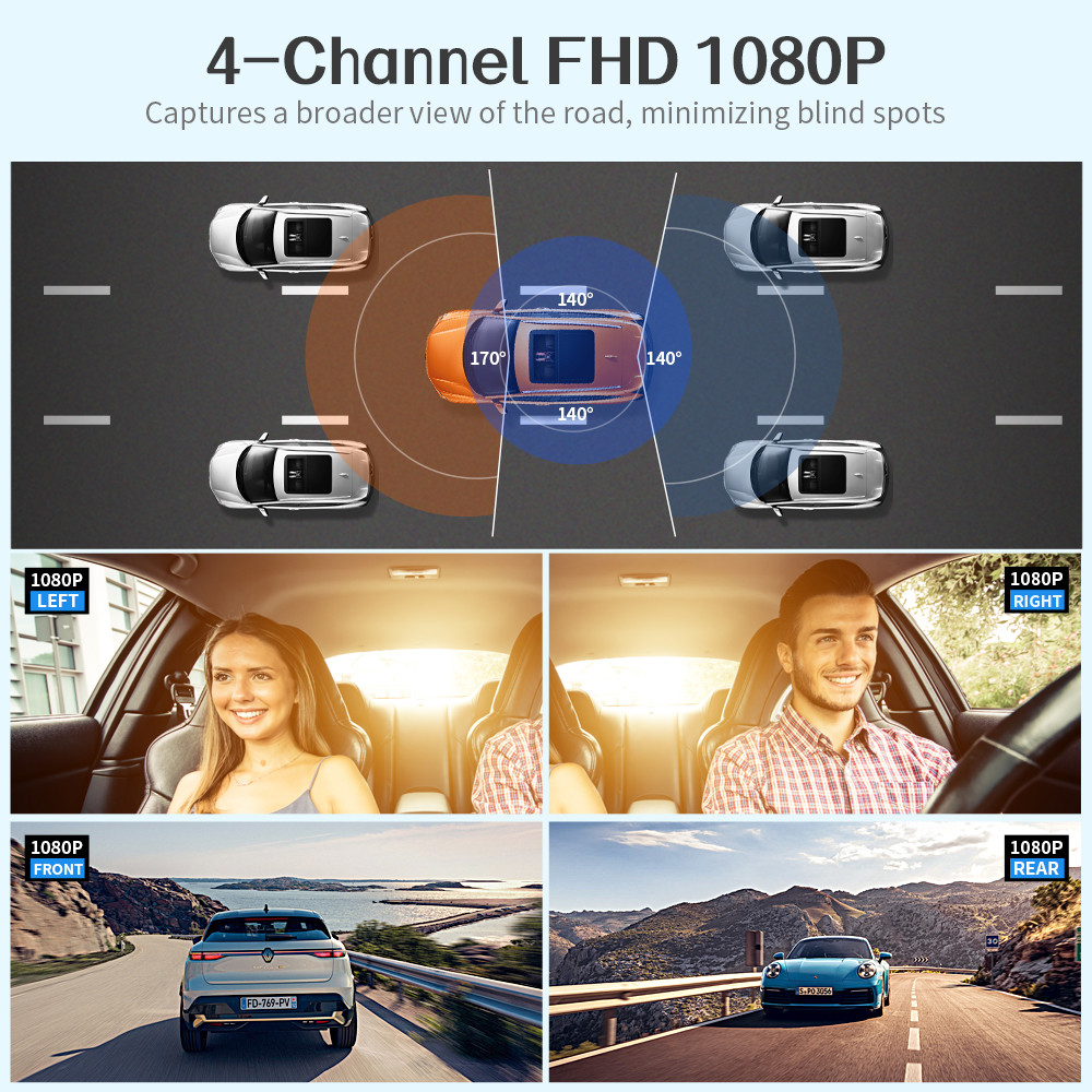 . Dash Cam For Cars 64Gb Dash Cam 360 Degrees Car Dvr Wifi Gps 24H Parking Monitor 4 Lens Hd 1080P