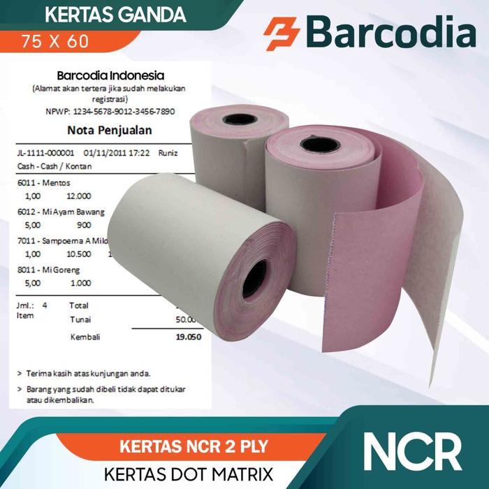 TERBATAS (10 Roll) Grosir Kertas Struk NCR 2 Ply 75x60mm - Kertas Struk 2 Ply Rangkap 2 Roll Paper