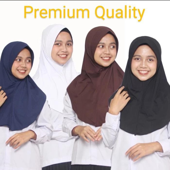 Jilbab Bergo Anak Sekolah SD SMP SMA Putih Pramuka Polos Instan Jersey *