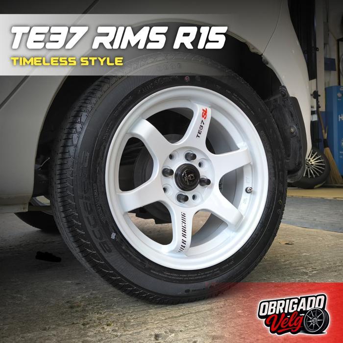 PAKET VELG DAN BAN TE37 R15 WHITE PCD 4X100 4X114,3 - AYLA AGYA YARIS AVANZA SIGRA RING 15 -