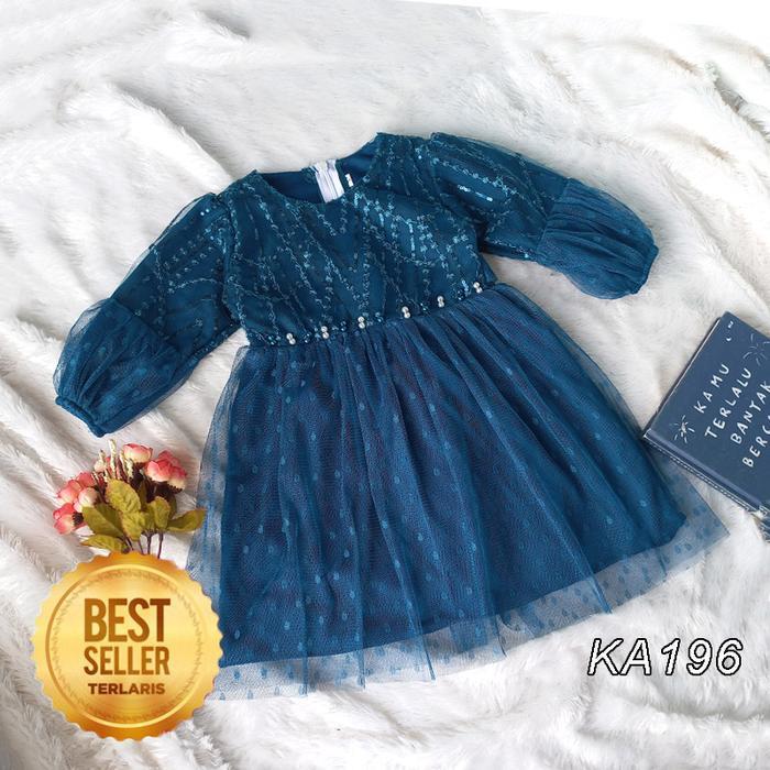 Gaun Brukat Emerald Blue Dress Lebaran Anak Mewah 2026 Dress Bordir Premium Coklat Mahogany Dark