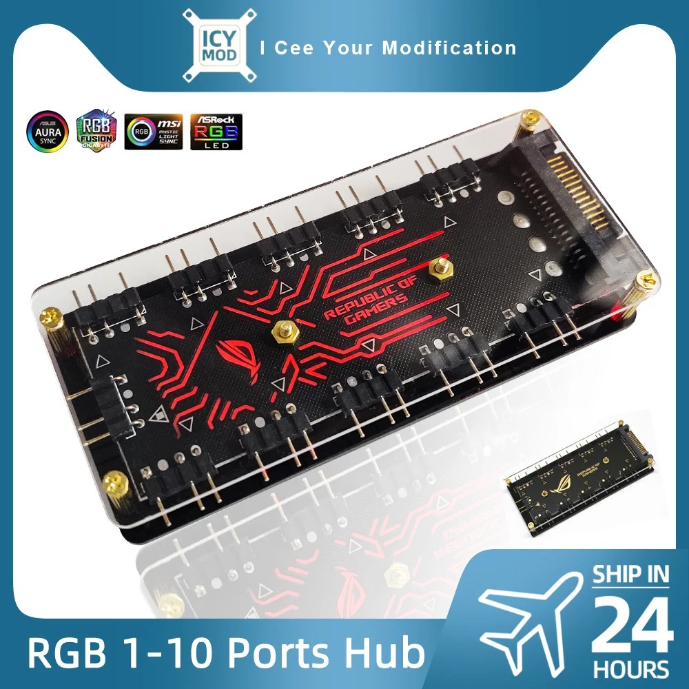 . Rog Rgb Hub 1-10 Ports 1-6 Splitter 5V3 Controller Sata Power Supply -