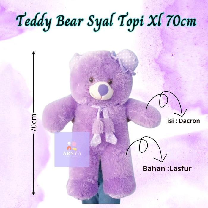 DISKON BONEKA TEDDY BEAR XL 70CM SYAL TOPI JUMBO