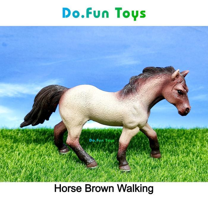 Brown Horse Walking Animal Figure / Miniatur Mainan Kuda Coklat