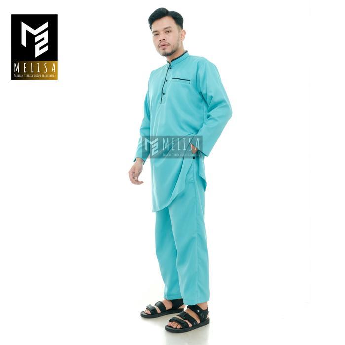 Baju Koko Pria Setelan Pakistan Dewasa Lengan Panjang Bahan Katun Toyobo Warna Hijau Tosca