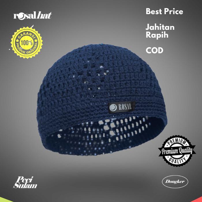 Rosal Peci Rajut Rosal Hat / Peci Sulam / Kopiah Songkok Putih Rajut Tebal Polos