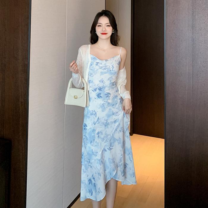 DresQuu- 452 Midi Dress Gaun Panjang Halter Wanita Kekinian Dengan Motif Bunga Untuk Acara Pesta