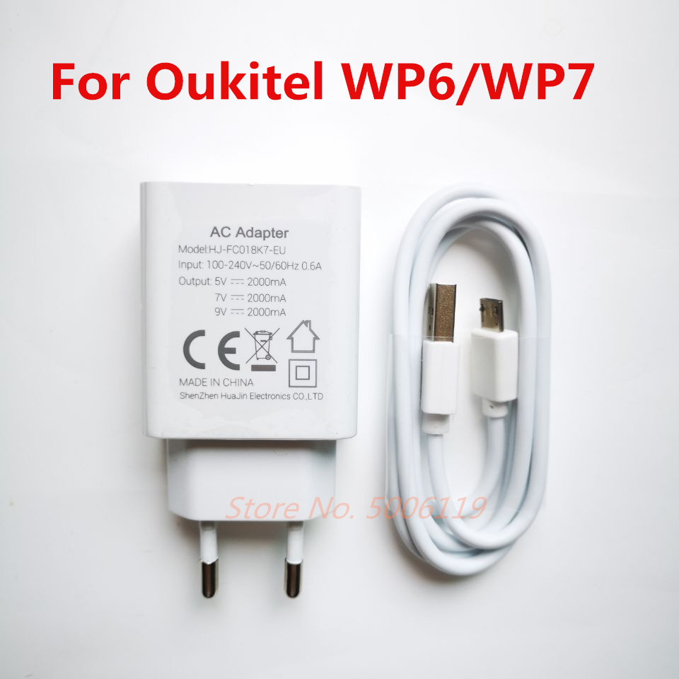New Original OUKITEL WP6 WP7 Cell Phone EU Charger Travel Adapter Plug + Micro Type-C USB Data Line