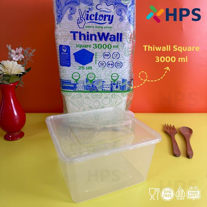 Ready Hps Thinwall 3000 Ml Kotak Container Makan Plastik Mika Take Away Dimsum Square Wadah Catering